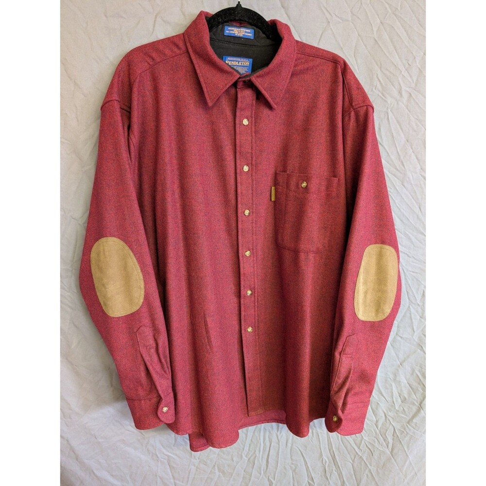 Vintage Pendleton Virgin Wool Flannel Shirt Men's XL Burgundy Suede Elbow Pads
